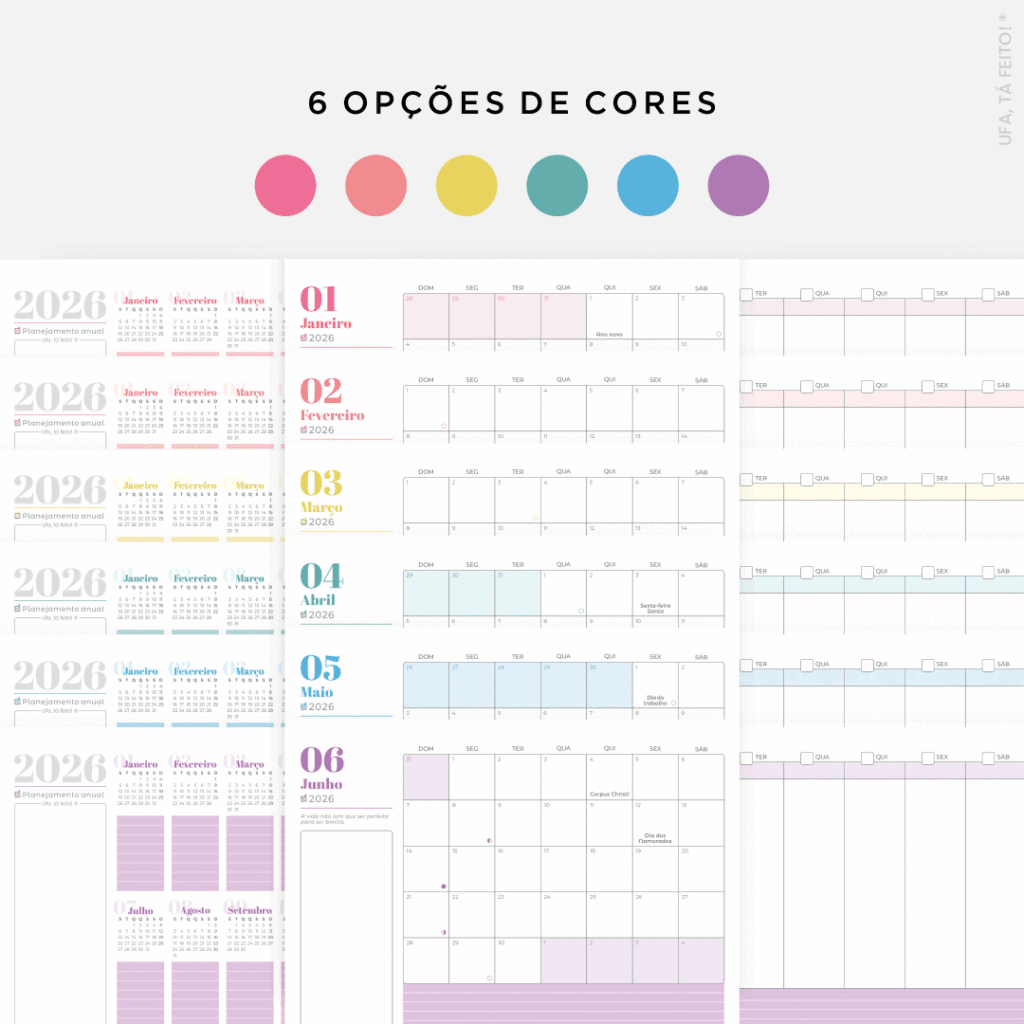 Planner 2026 – Anual, mensal e semanal | Ufa, tá feito!